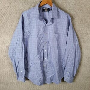 American‎ Living Shirt Mens 17 36/37 Blue Plaid Long Sleeve Button Down Cotton